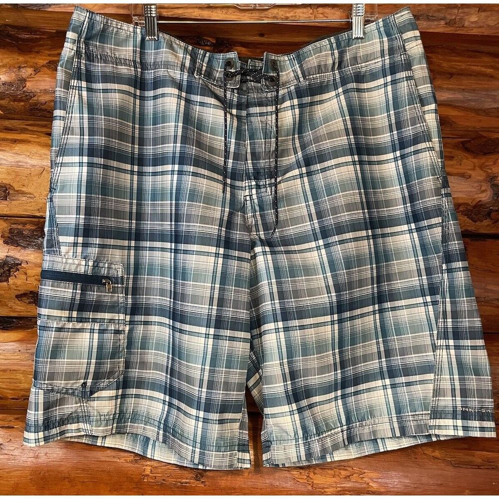 Columbia Omni-Shade‎ Board Shorts Swim Trunks Blue Plaid Size 38